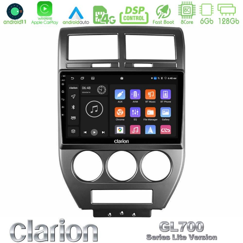 Clarion GL700 Lite Series 8Core Android11 6+128GB Jeep Compass/Patriot 2007-2008 Navigation Multimedia Tablet 10