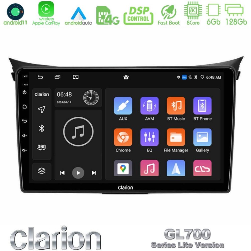 Clarion GL700 Lite Series 8Core Android11 6+128GB Hyundai i30 2012-2017 Navigation Multimedia Tablet 9