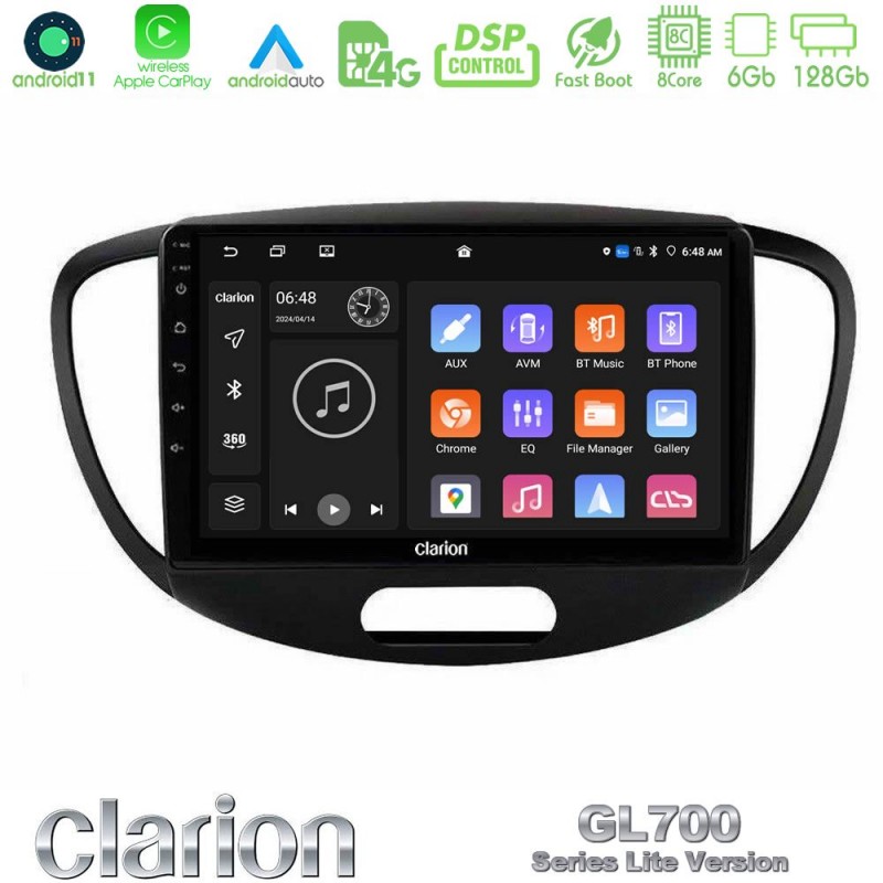 Clarion GL700 Lite Series 8Core Android11 6+128GB Hyundai i10 2008-2014 Navigation Multimedia Tablet 9