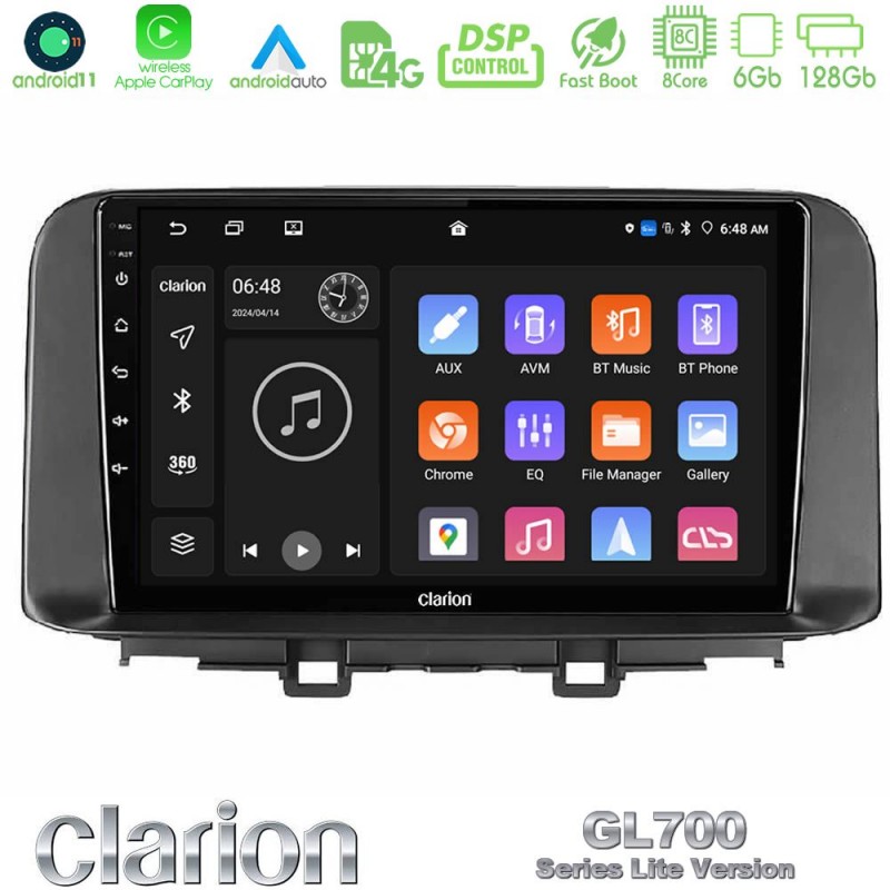 Clarion GL700 Lite Series 8Core Android11 6+128GB Hyundai Kona 2018-2023 Navigation Multimedia Tablet 10