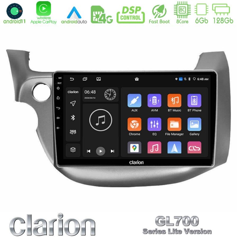 Clarion GL700 Lite Series 8Core Android11 6+128GB Honda Jazz 2009-2013 Navigation Multimedia Tablet 10