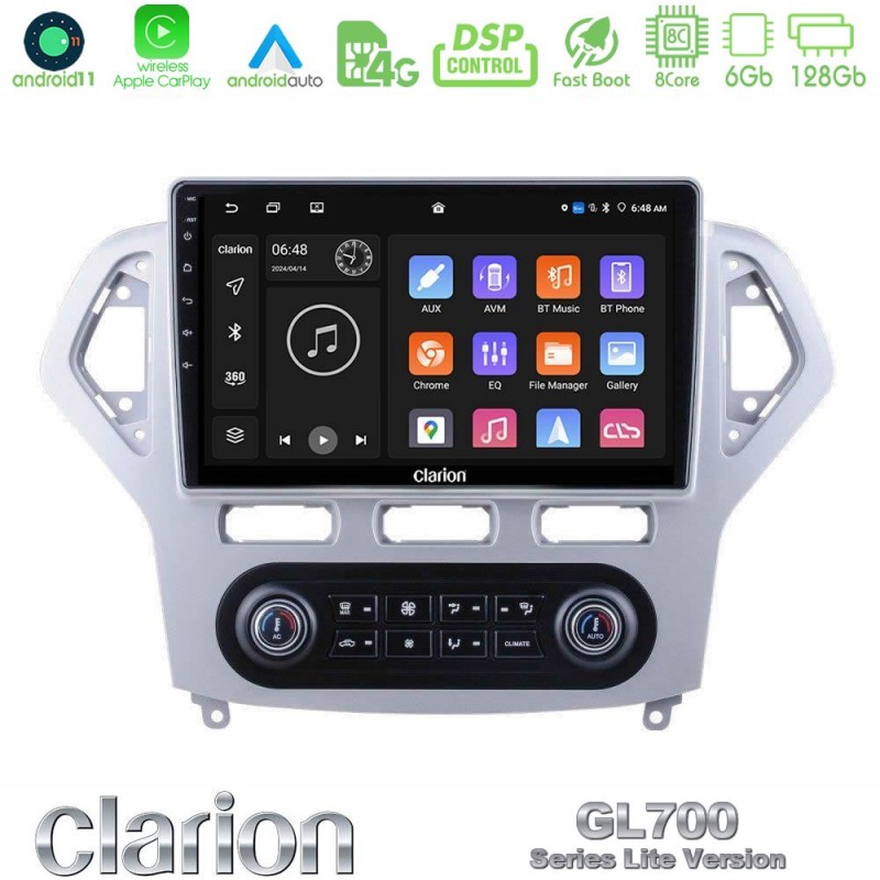 Clarion GL700 Lite Series 8Core Android11 6+128GB Ford Mondeo 2007-2011 (Auto A/C) Navigation Multimedia Tablet 9