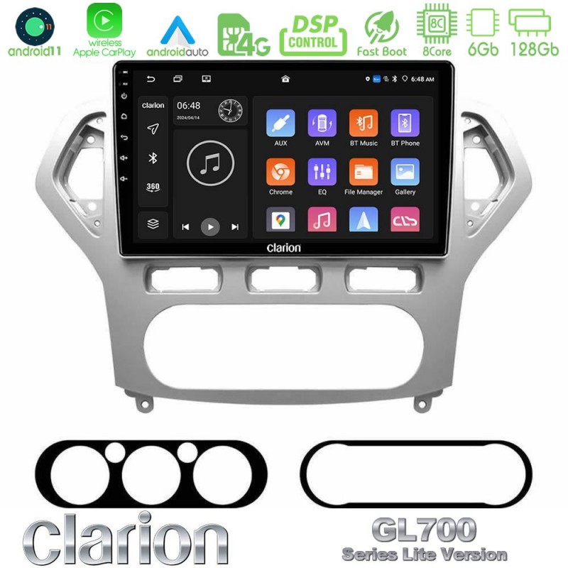 Clarion GL700 Lite Series 8Core Android11 6+128GB Ford Mondeo 2007-2010 AUTO A/C Navigation Multimedia Tablet 9