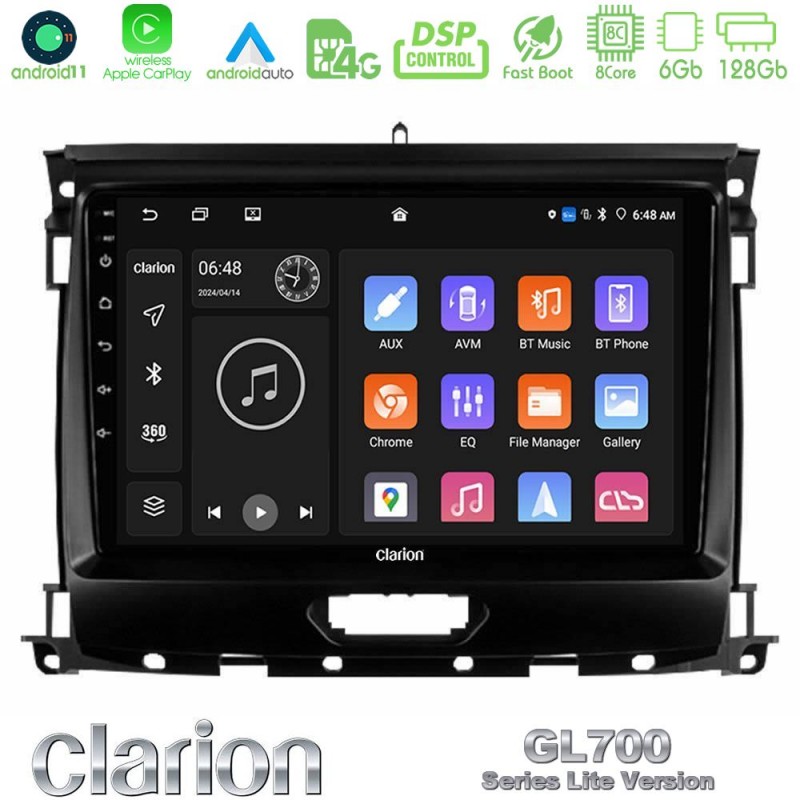 Clarion GL700 Lite Series 8Core Android11 6+128GB Ford Ranger 2017-2022 Navigation Multimedia Tablet 9