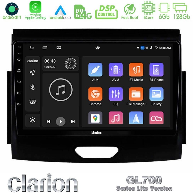 Clarion GL700 Lite Series 8Core Android11 6+128GB Ford Ranger 2017-2022 Navigation Multimedia Tablet 9