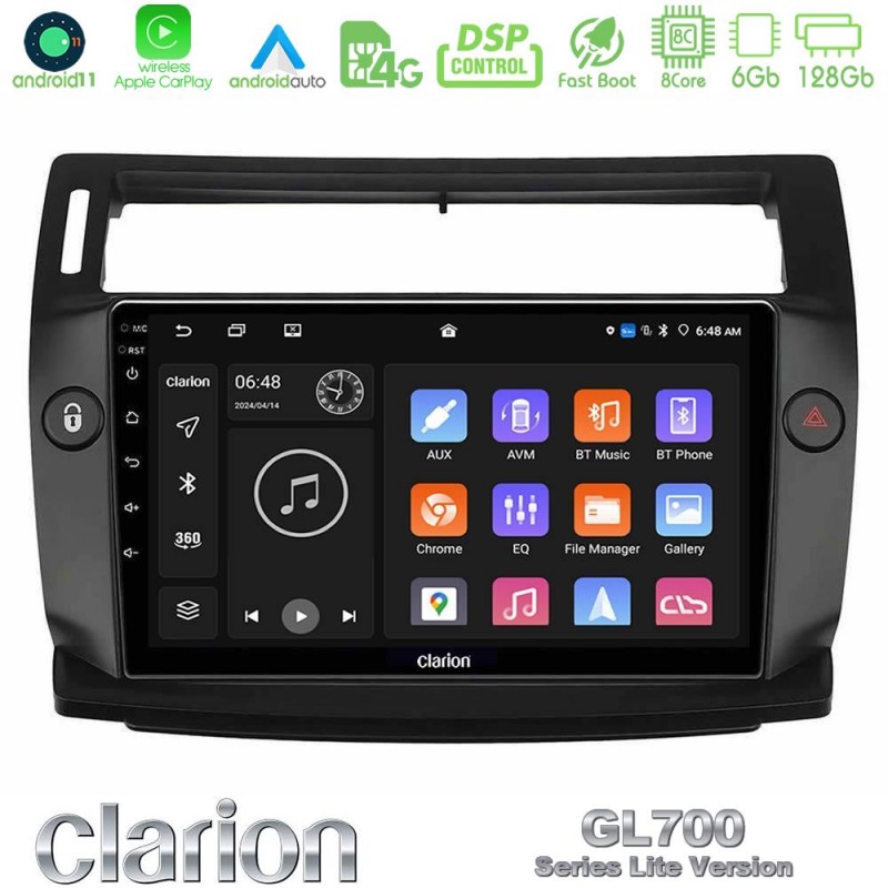 Clarion GL700 Lite Series 8Core Android11 6+128GB Citroen C4 2004-2010 Navigation Multimedia Tablet 9