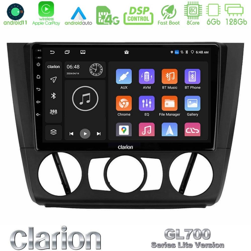 Clarion GL700 Lite Series 8Core Android11 6+128GB BMW 1Series E81/E82/E87/E88 (MANUAL A/C) Navigation Multimedia Tablet 9