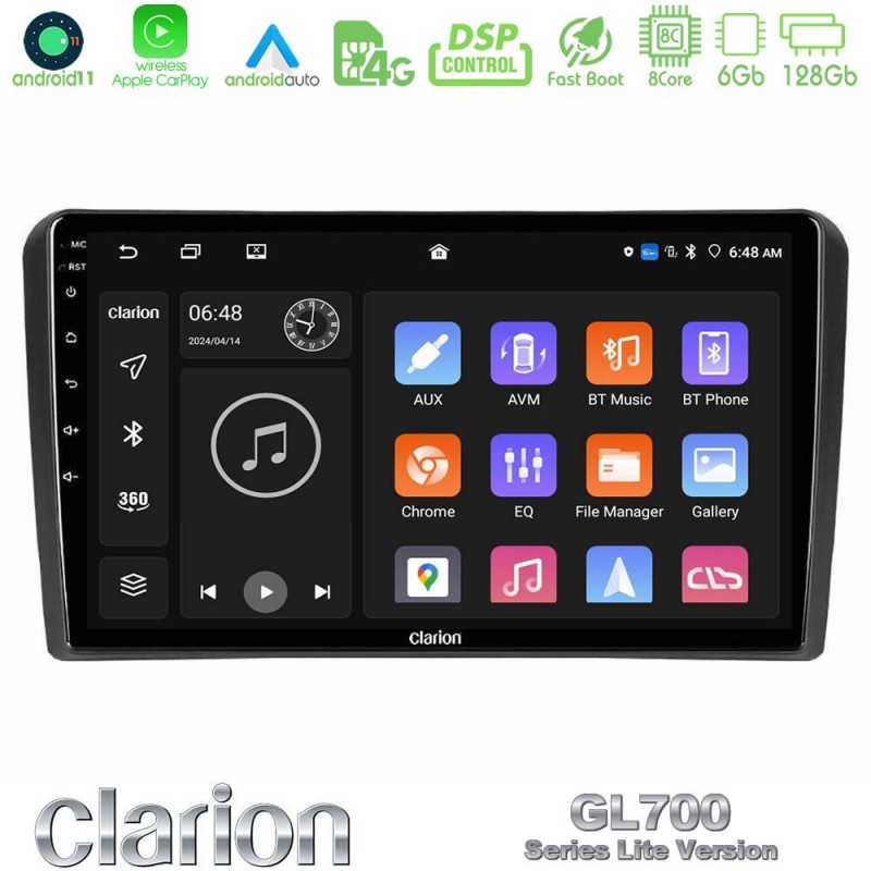 Clarion GL700 Lite Series 8Core Android11 6+128GB Audi A3 8P Navigation Multimedia Tablet 9