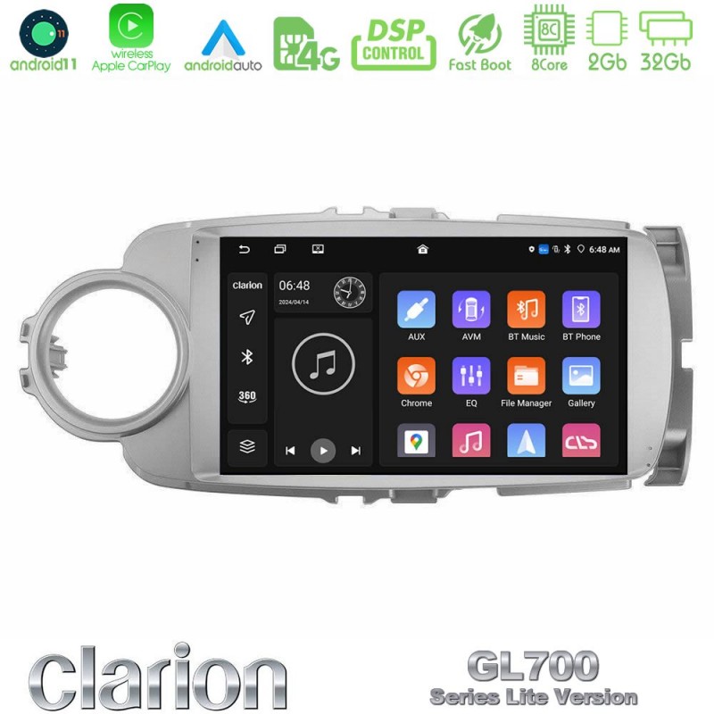 Clarion GL700 Lite Series 8Core Android11 2+32GB Toyota Yaris Navigation Multimedia Tablet 9