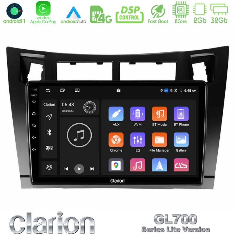 Clarion GL700 Lite Series 8Core Android11 2+32GB Toyota Yaris Navigation Multimedia Tablet 9