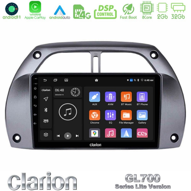 Clarion GL700 Lite Series 8Core Android11 2+32GB Toyota RAV4 2001 - 2006 Navigation Multimedia Tablet 9