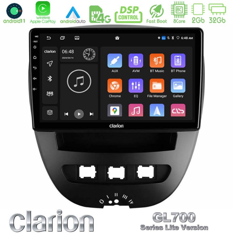 Clarion GL700 Lite Series 8Core Android11 2+32GB Toyota Aygo/Citroen C1/Peugeot 107 Navigation Multimedia Tablet 10