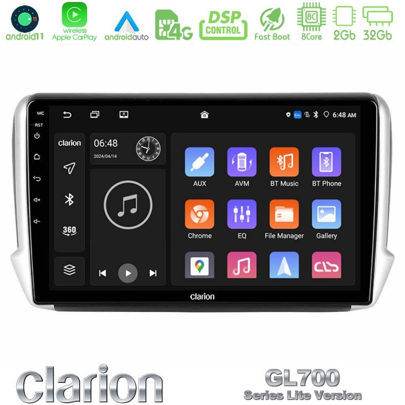 Clarion GL700 Lite Series 8Core Android11 2+32GB Peugeot 208/2008 Navigation Multimedia Tablet 10