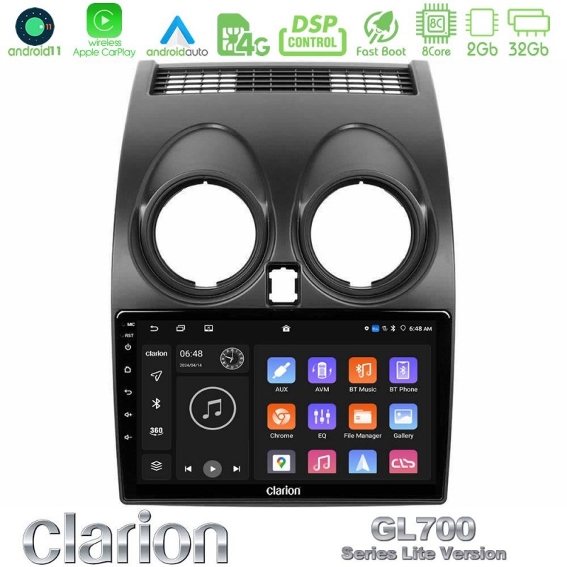 Clarion GL700 Lite Series 8Core Android11 2+32GB Nissan Qashqai J10 Navigation Multimedia Tablet 9