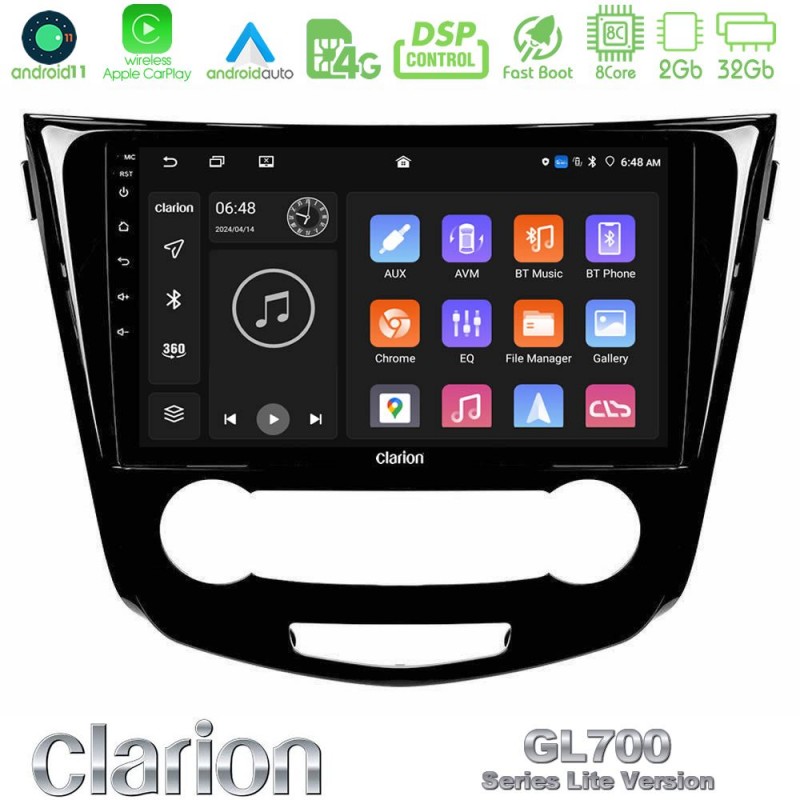 Clarion GL700 Lite Series 8Core Android11 2+32GB Nissan Qashqai J11 (Manual A/C) Navigation Multimedia Tablet 10