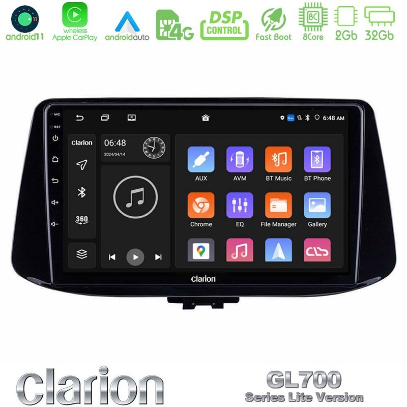 Clarion GL700 Lite Series 8Core Android11 2+32GB Hyundai i30 Navigation Multimedia Tablet 9