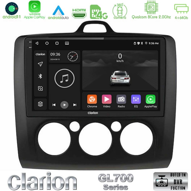 Clarion GL700 Series 8Core Android13 4+64GB Ford Focus Manual AC Navigation Multimedia Tablet 9