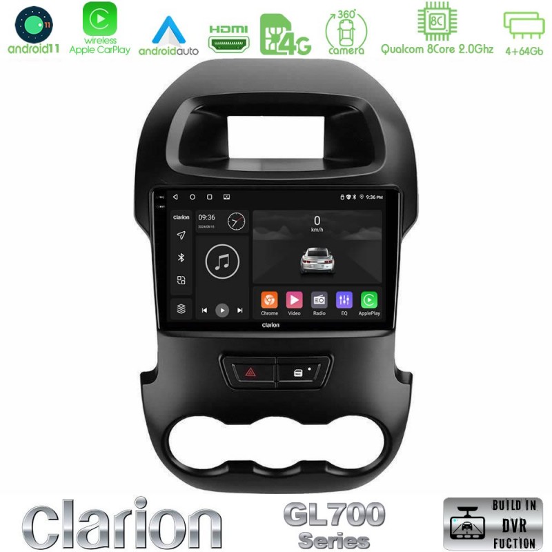 Clarion GL700 Series 8Core Android13 4+64GB Ford Ranger 2012-2016 Navigation Multimedia Tablet 9