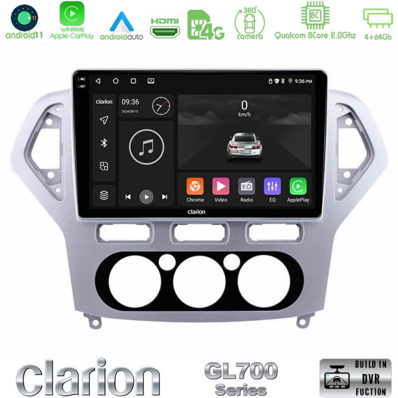 Clarion GL700 Series 8Core Android13 4+64GB Ford Mondeo 2007-2010 Manual A/C Navigation Multimedia Tablet 10