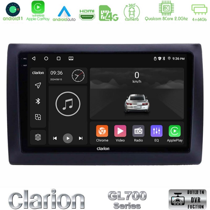 Clarion GL700 Series 8Core Android13 4+64GB Fiat Stilo Navigation Multimedia Tablet 9