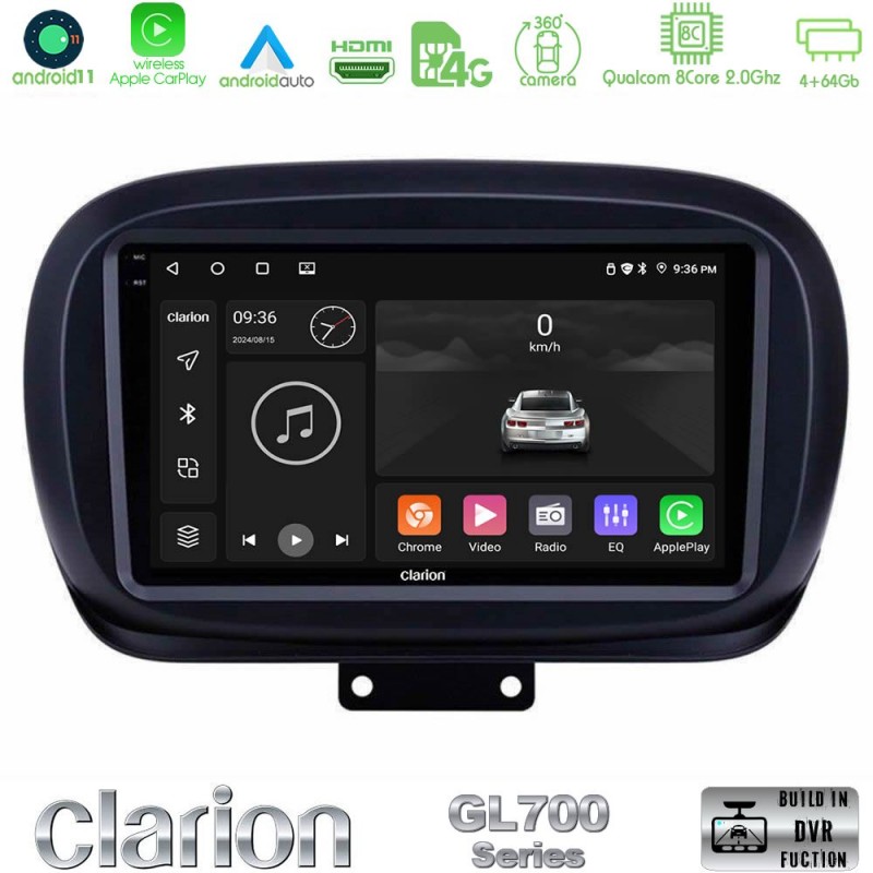 Clarion GL700 Series 8Core Android13 4+64GB Fiat 500X Navigation Multimedia Tablet 9