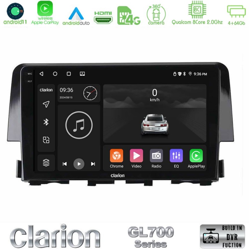 Clarion GL700 Series 8Core Android13 4+64GB Honda Civic 2016-2020 Navigation Multimedia Tablet 9