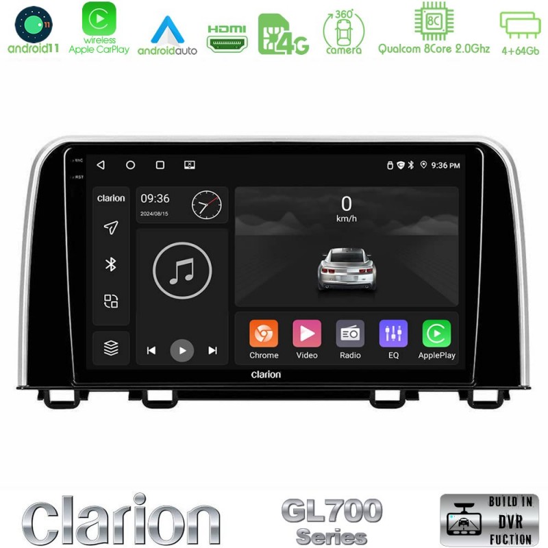 Clarion GL700 Series 8Core Android13 4+64GB Honda CR-V 2019-&gt; Navigation Multimedia Tablet 10