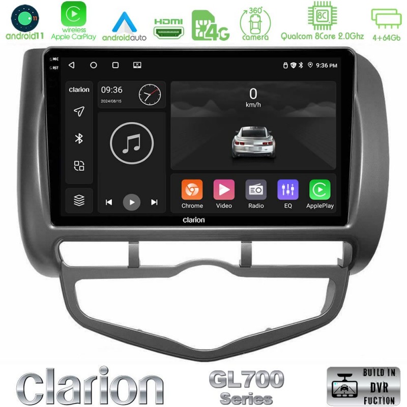 Clarion GL700 Series 8Core Android13 4+64GB Honda Jazz 2002-2008 (Auto A/C) Navigation Multimedia Tablet 9