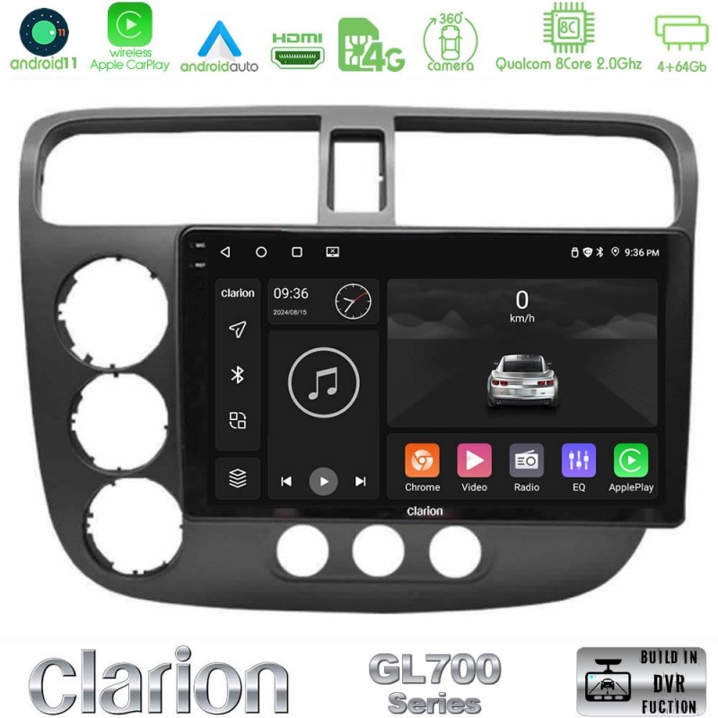 Clarion GL700 Series 8Core Android13 4+64GB Honda Civic 2001-2005 Navigation Multimedia Tablet 9