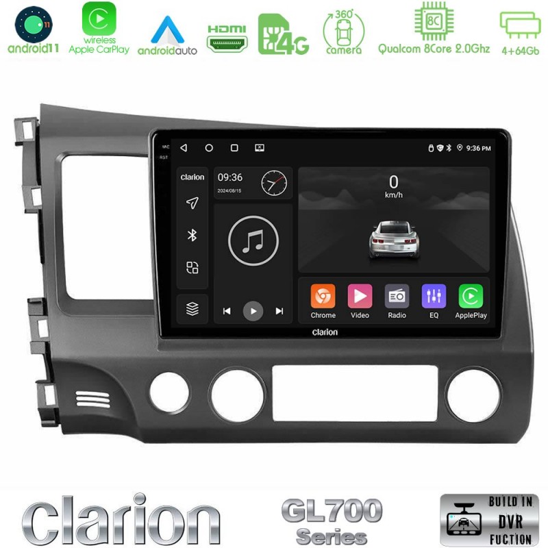 Clarion GL700 Series 8Core Android13 4+64GB Honda Civic 2006-2011 Navigation Multimedia Tablet 9