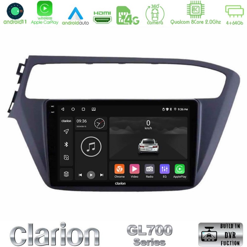 Clarion GL700 Series 8Core Android13 4+64GB Hyundai i20 2018-2020 Navigation Multimedia Tablet 9