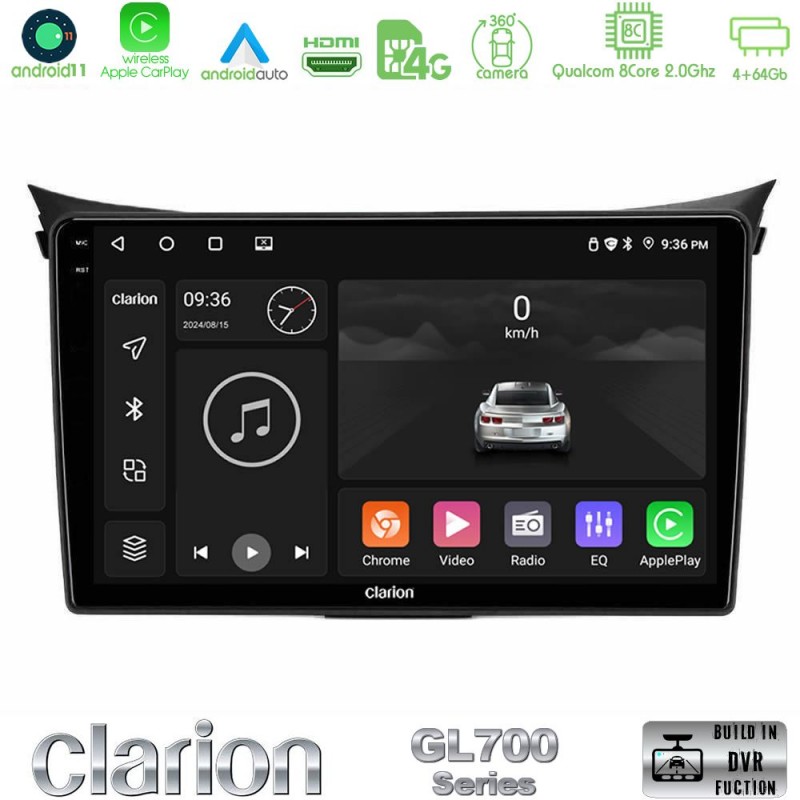 Clarion GL700 Series 8Core Android13 4+64GB Hyundai i30 2012-2017 Navigation Multimedia Tablet 9