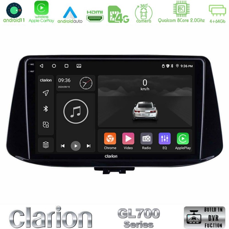 Clarion GL700 Series 8Core Android13 4+64GB Hyundai i30 Navigation Multimedia Tablet 9