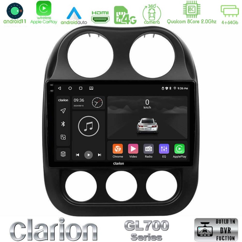 Clarion GL700 Series 8Core Android13 4+64GB Jeep Compass 2012-2016 Navigation Multimedia Tablet 9