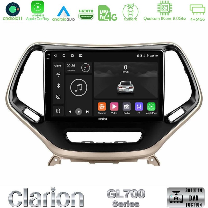 Clarion GL700 Series 8Core Android13 4+64GB Jeep Cherokee 2014-2019 Navigation Multimedia Tablet 9