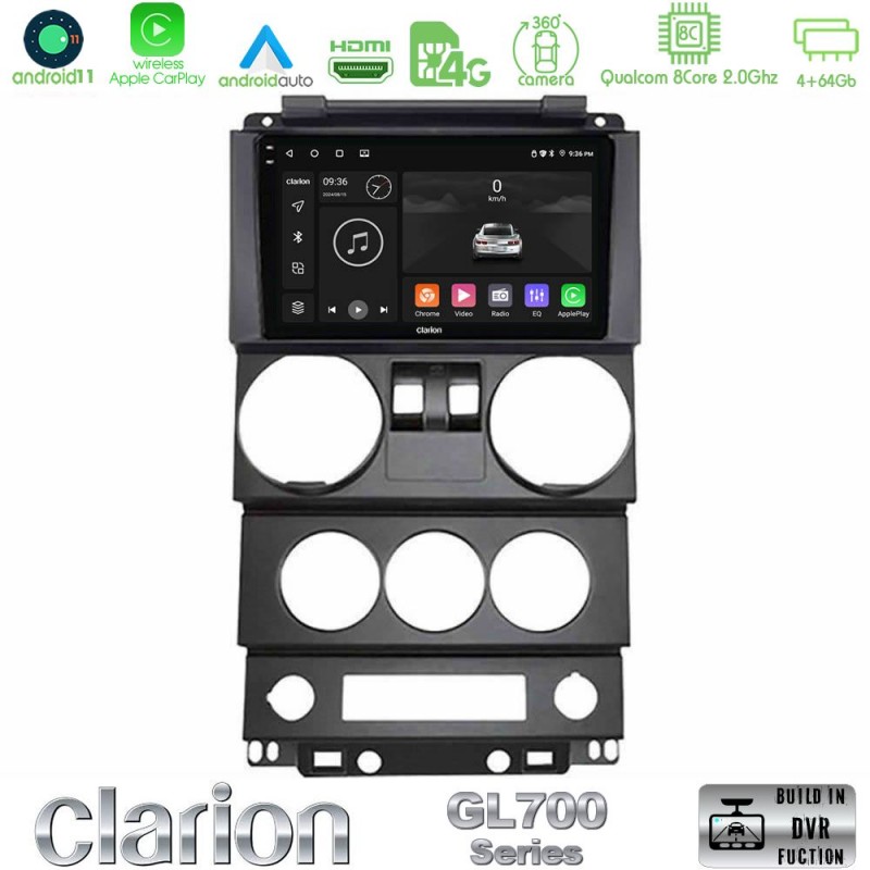 Clarion GL700 Series 8Core Android13 4+64GB Jeep Wrangler 2Door 2008-2010 Navigation Multimedia Tablet 9