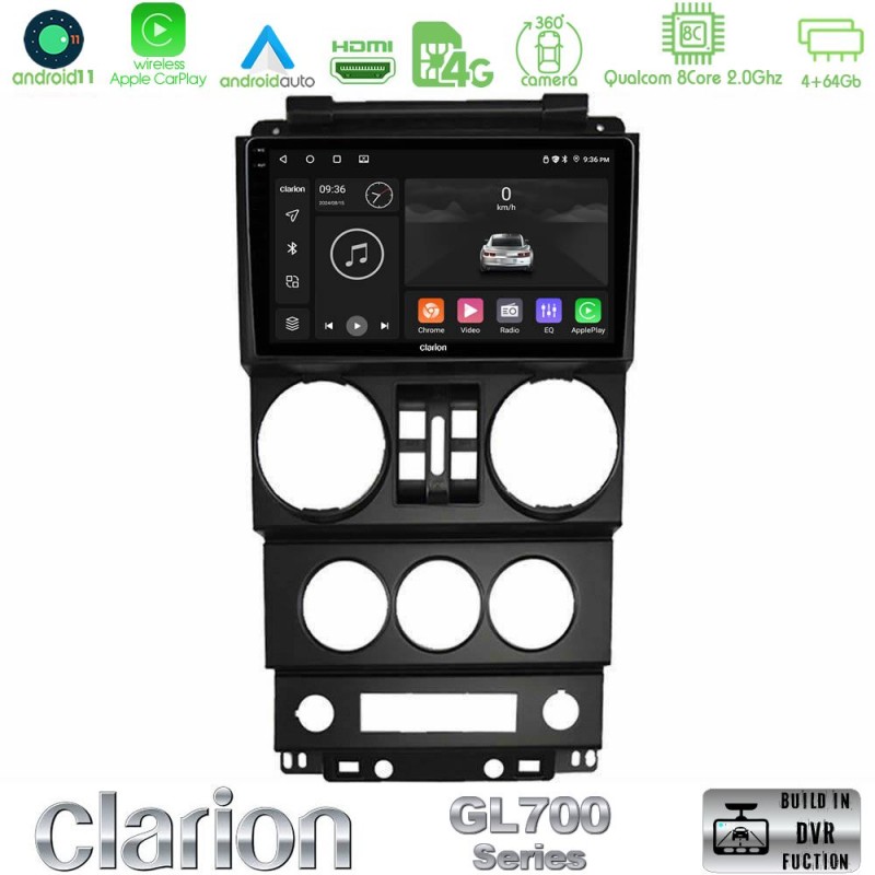 Clarion GL700 Series 8Core Android13 4+64GB Jeep Wrangler 2008-2010 Navigation Multimedia Tablet 9