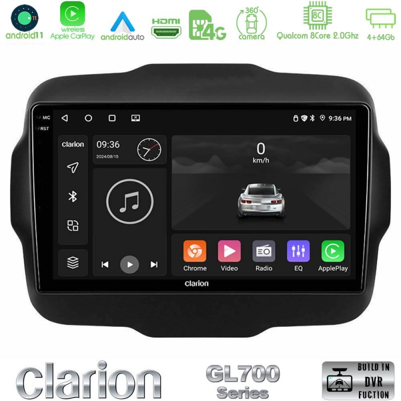 Clarion GL700 Series 8Core Android13 4+64GB Jeep Renegade 2015-2019 Navigation Multimedia Tablet 9