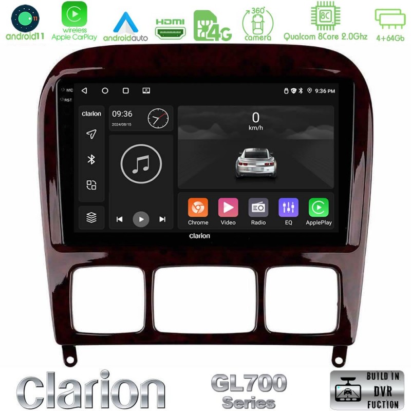 Clarion GL700 Series 8Core Android13 4+64GB Mercedes S Class 1999-2004 (W220) Navigation Multimedia Tablet 9