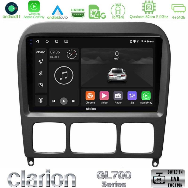 Clarion GL700 Series 8Core Android13 4+64GB Mercedes S Class 1999-2004 (W220) Navigation Multimedia Tablet 9