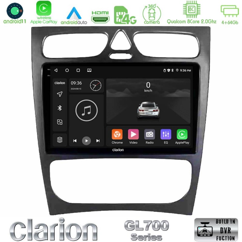 Clarion GL700 Series 8Core Android13 4+64GB Mercedes C Class (W203) Navigation Multimedia Tablet 9