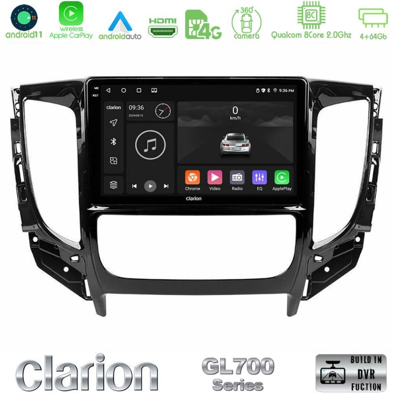 Clarion GL700 Series 8Core Android13 4+64GB Mitsubishi L200 2016-&gt; & Fiat Fullback (Auto A/C) Navigation Multimedia Tablet 9