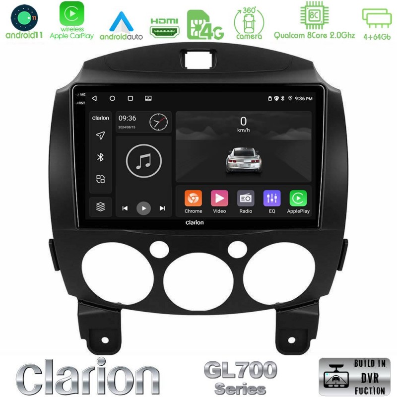 Clarion GL700 Series 8Core Android13 4+64GB Mazda 2 2008-2014 Navigation Multimedia Tablet 9