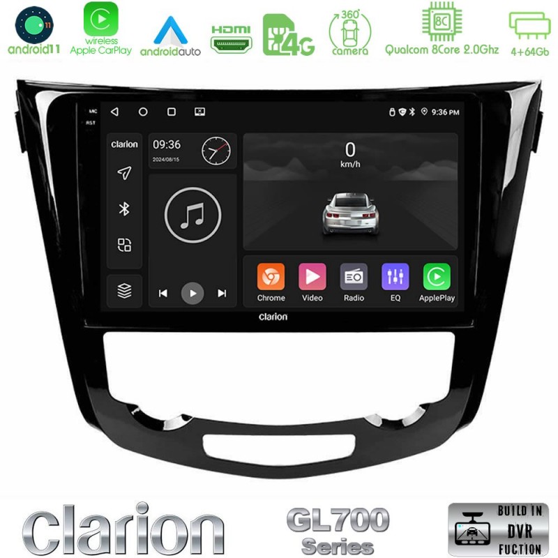 Clarion GL700 Series 8Core Android13 4+64GB Nissan Qashqai J11 (AUTO A/C) Navigation Multimedia Tablet 10