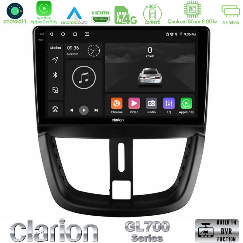 Clarion GL700 Series 8Core Android13 4+64GB Peugeot 207 Navigation Multimedia Tablet 9