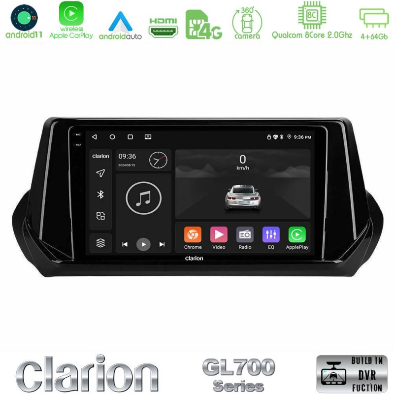 Clarion GL700 Series 8Core Android13 4+64GB Peugeot 208 2019-2023 Navigation Multimedia Tablet 9