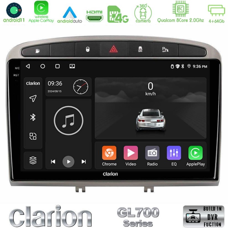 Clarion GL700 Series 8Core Android13 4+64GB Peugeot 308/RCZ Navigation Multimedia Tablet 9