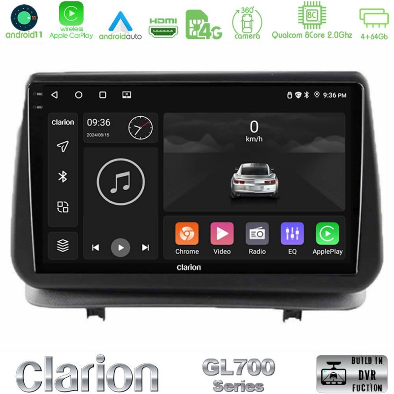 Clarion GL700 Series 8Core Android13 4+64GB Renault Clio 2005-2012 Navigation Multimedia Tablet 9