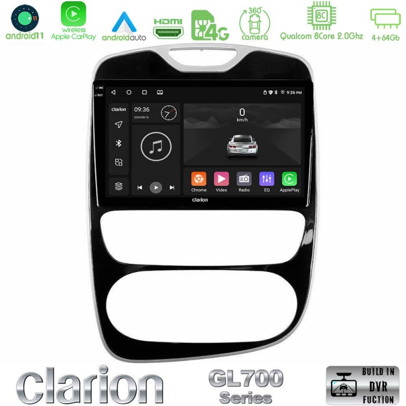 Clarion GL700 Series 8Core Android13 4+64GB Renault Clio 2016-2019 Navigation Multimedia Tablet 10