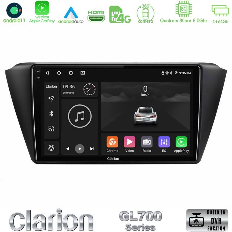 Clarion GL700 Series 8Core Android13 4+64GB Skoda Fabia 2015-2021 Navigation Multimedia Tablet 9